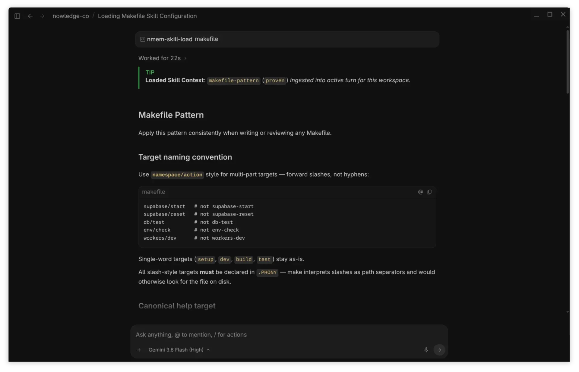 Ephemeral and persistent loading choices for the selected skill